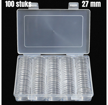 Allernieuwste.nl® 100 stuks Transparante Muntcapsules in Opbergbox- Ø 27mm