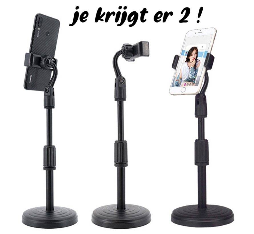 Allernieuwste.nl® 2 STUKS Mobiele Telefoonhouder Standaard Tafel Model Smartphone Iphone Android Staande Houder - Telescopisch 24 tot 36 cm - Zwart - 2 STUKS