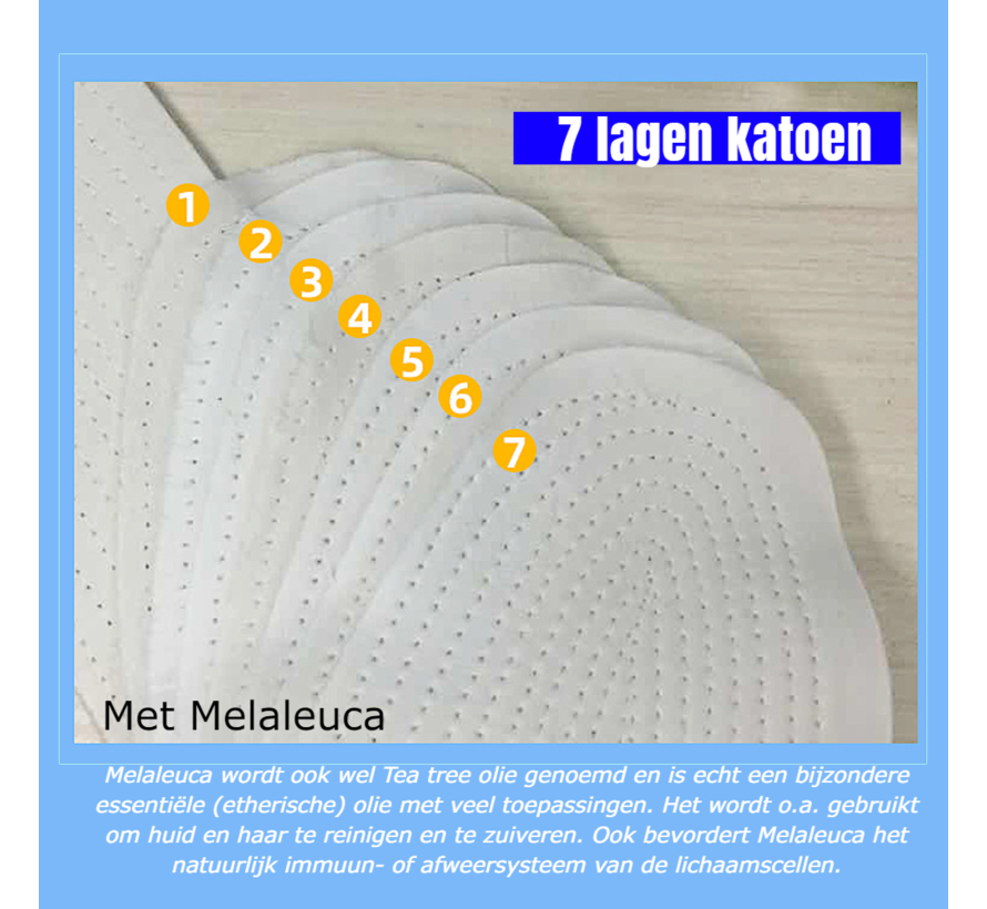 Allernieuwste.nl® 2 PAAR 100% Katoenen Inlegzolen 7-laags Zweetabsorberende Ademende Sport Inlegzolen voor Mannen en Vrouwen met Melaleuca - 4 Seizoenen - Wit - 2 PAAR Maat 38