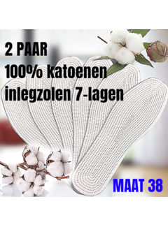 Allernieuwste.nl® 2 PAAR 100% Katoenen Inlegzolen met Melaleuca - 7 - laags - Wit - Maat 38