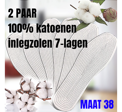 Allernieuwste.nl® Allernieuwste.nl® 2 PAAR 100% Katoenen Inlegzolen 7-laags Zweetabsorberende Ademende Sport Inlegzolen voor Mannen en Vrouwen met Melaleuca - 4 Seizoenen - Wit - 2 PAAR Maat 38