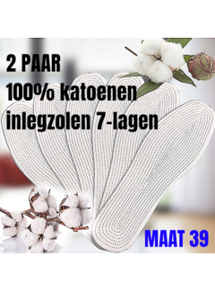 Allernieuwste.nl® 2 PAAR 100% Katoenen Inlegzolen met Melaleuca - 7 - laags - Wit - Maat 39