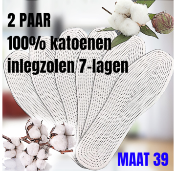 Allernieuwste.nl® 2 PAAR 100% Katoenen Inlegzolen met Melaleuca - 7 - laags - Wit - Maat 39