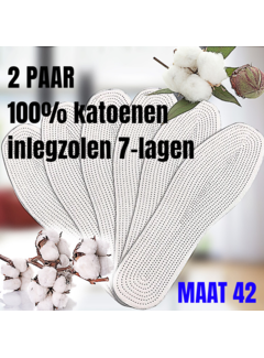 Allernieuwste.nl® 2 PAAR 100% Katoenen Inlegzolen met Melaleuca - 7 - laags - Wit - Maat 42