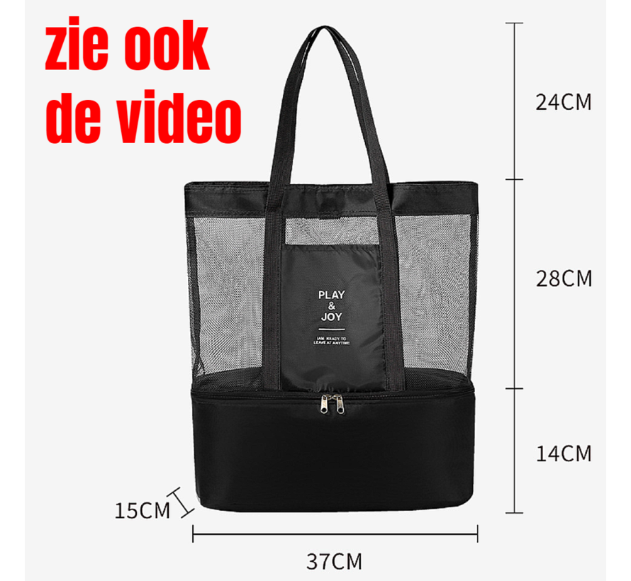 Allernieuwste.nl® PicknickTas StrandTas Koeltas - Ruime Strandtas met Grote Koelruimte 2-in-1 - Kleur Zwart - 37 x 66 x 15 cm