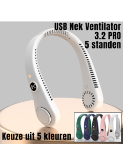 Allernieuwste.nl® USB Nek Ventilator 3.2 PRO met 5 STANDEN en Digitaal Display - Wit