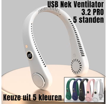 Allernieuwste.nl® USB Nek Ventilator 3.2 PRO met 5 STANDEN en Digitaal Display - Wit
