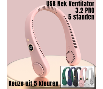 Allernieuwste.nl® USB Nek Ventilator 3.2 PRO met 5 STANDEN en Digitaal Display - Roze