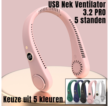 Allernieuwste.nl® USB Nek Ventilator 3.2 PRO met 5 STANDEN en Digitaal Display - Roze