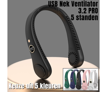 Allernieuwste.nl® USB Nek Ventilator 3.2 PRO met 5 STANDEN en Digitaal Display - Zwart