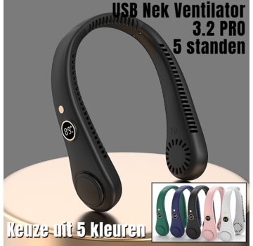 Allernieuwste.nl® USB Nek Ventilator 3.2 PRO met 5 STANDEN en Digitaal Display - Zwart