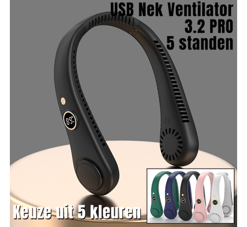 Allernieuwste.nl® Allernieuwste.nl® USB Nek Ventilator 3.2 PRO met 5 STANDEN en Digitaal Display - Bladloze Nekventilator Hals Ventilator 5000mAh - 21 x 16.5 x 6 cm - ZWART