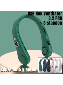 Allernieuwste.nl® USB Nek Ventilator 3.2 PRO met 5 STANDEN en Digitaal Display - Groen