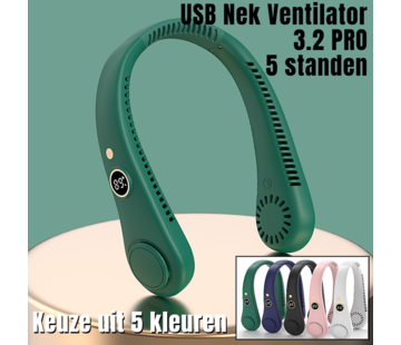 Allernieuwste.nl® USB Nek Ventilator 3.2 PRO met 5 STANDEN en Digitaal Display - Groen