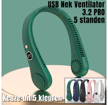 Allernieuwste.nl® USB Nek Ventilator 3.2 PRO met 5 STANDEN en Digitaal Display - Groen