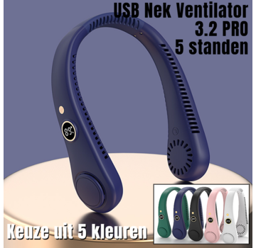 Allernieuwste.nl® USB Nek Ventilator 3.2 PRO met 5 STANDEN en Digitaal Display - Blauw