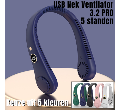 Allernieuwste.nl® Allernieuwste.nl® USB Nek Ventilator 3.2 PRO met 5 STANDEN en Digitaal Display - Bladloze Nekventilator Hals Ventilator 5000mAh - 21 x 16.5 x 6 cm - BLAUW