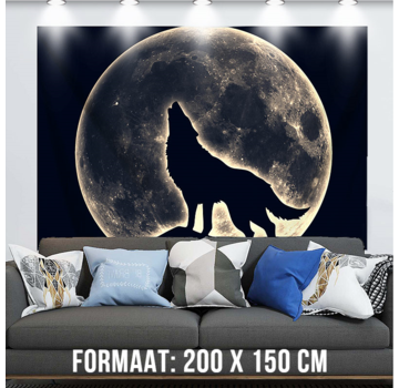Allernieuwste.nl® Wandkleed Huilende Wolf Voor De Volle Maan - 200 x 150