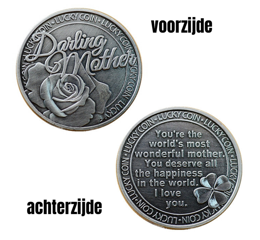 Allernieuwste.nl® Darling Mother Herdenkingsmunt Geluksmunt Verzilverd Cadeau - Liefde Geschenk Idee Moederdag Kado - Ø 40 mm