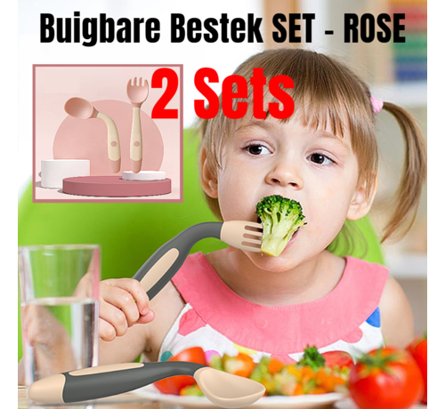 Allernieuwste.nl® Allernieuwste.nl® 2 Sets Van 3-DELIG Buigbaar Kinderbestek Buigbare Lepel en Vork Vaatwasserbestendig - BPA Vrij - kleur ROSE