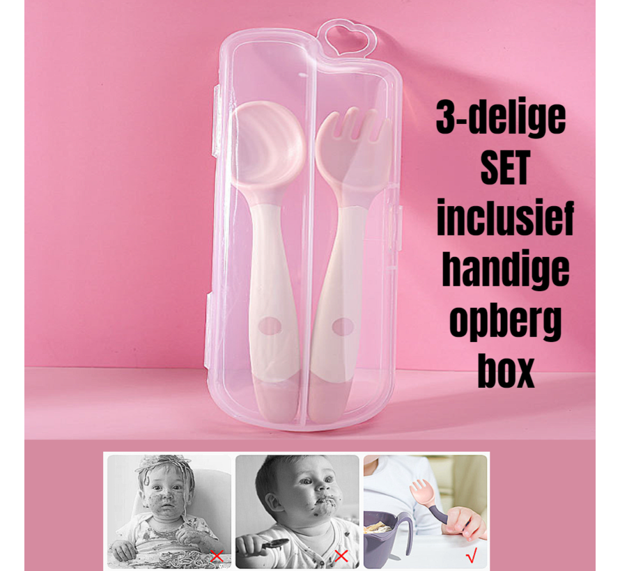 Allernieuwste.nl® 2 Sets Van 3-DELIG Buigbaar Kinderbestek Buigbare Lepel en Vork Vaatwasserbestendig - BPA Vrij - kleur ROSE