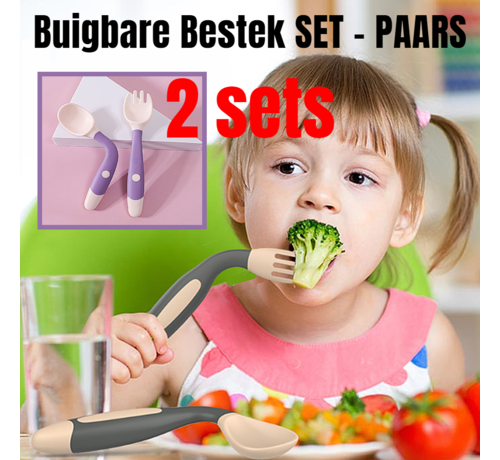 Allernieuwste.nl® Allernieuwste.nl® 2 Sets Van 3-DELIG Buigbaar Kinderbestek Buigbare Lepel en Vork Vaatwasserbestendig - BPA Vrij - kleur PAARS