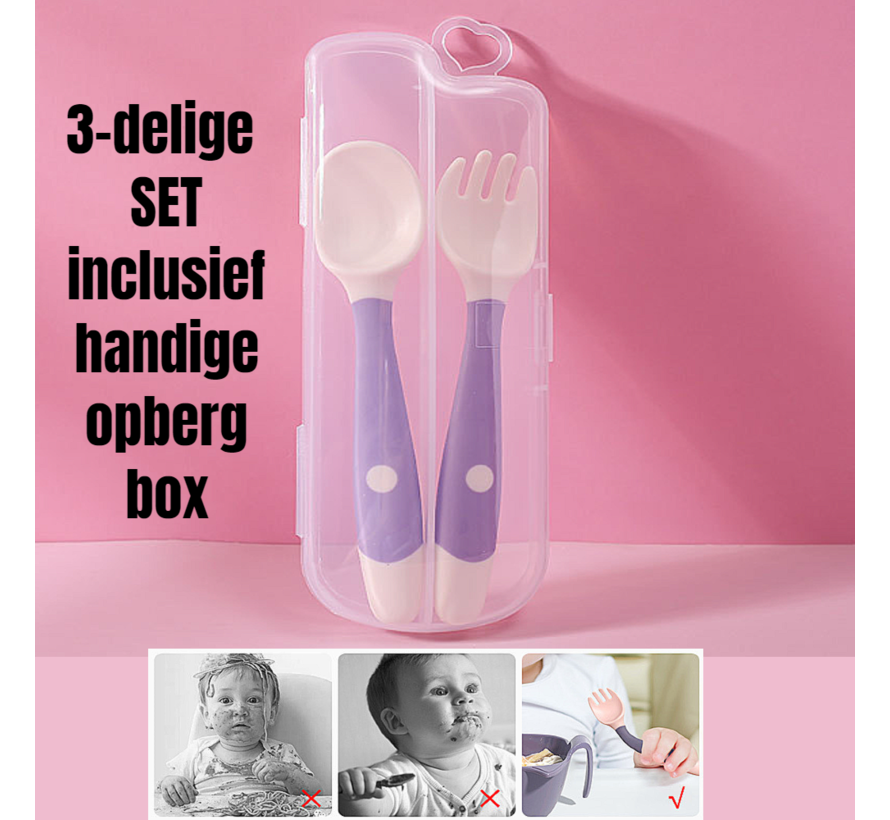 Allernieuwste.nl® 2 Sets Van 3-DELIG Buigbaar Kinderbestek Buigbare Lepel en Vork Vaatwasserbestendig - BPA Vrij - kleur PAARS