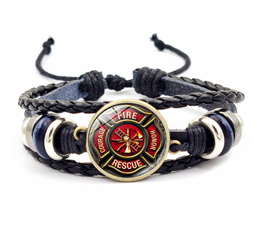 Allernieuwste.nl® Armband Brandweer Helden - Dames Heren Armbanden Unisex - Verstelbaar Zwart Leer 26 x 2 cm