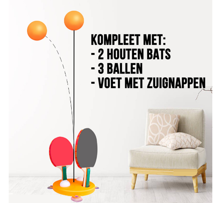 Allernieuwste.nl® Tafel Tennis Trainer voor Kinderen - Tafeltennis Spel - 2 Houten Batjes en 3 Ballen - Aktief Spelletje