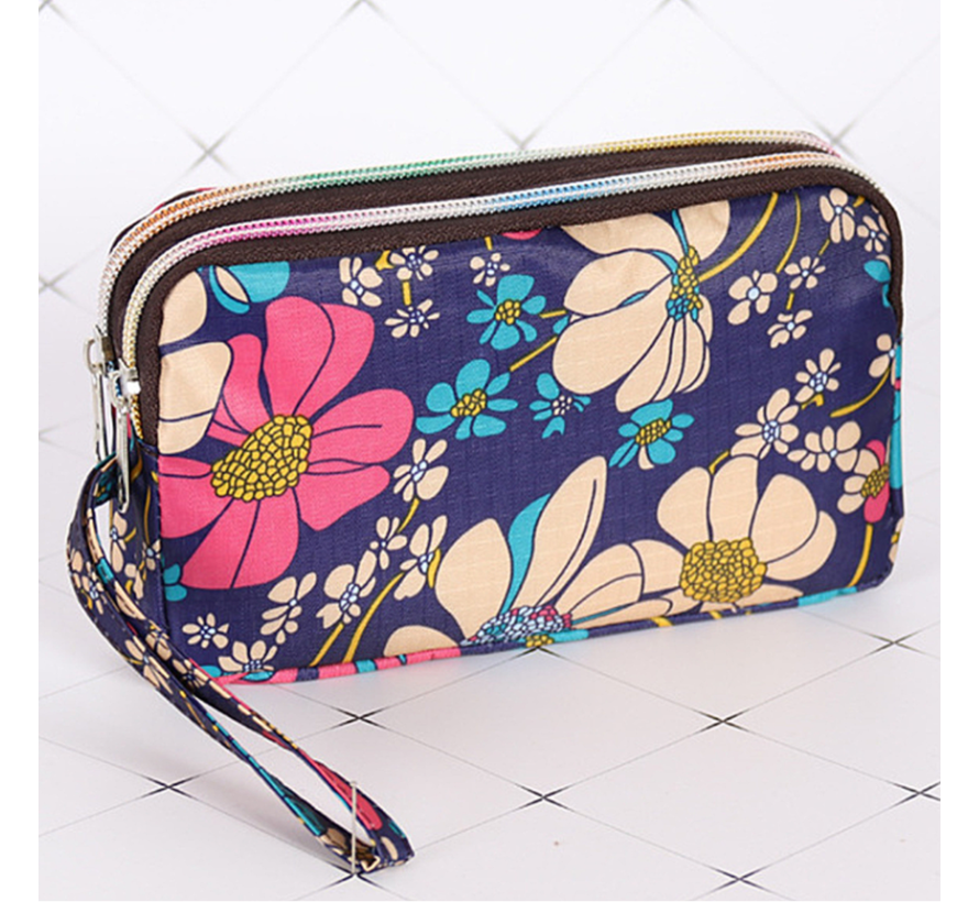 Lagloss® Kleurige Portemonnee met 3 Ritsen - Waterdicht Portemonnaie - Nylon Polyester - Bloemen print 1 - 18 x 11 x 6 cm