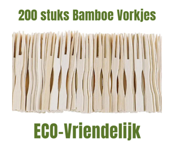 Allernieuwste.nl® Wegwerp Houten Tweetand Vork - Bamboe - 200 STUKS