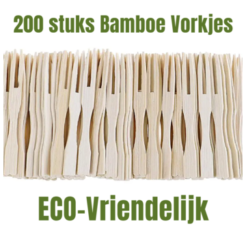 Allernieuwste.nl® Wegwerp Houten Tweetand Vork - Bamboe - 200 STUKS