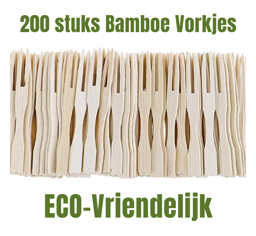 Allernieuwste.nl® 200 st Bamboe Wegwerp Houten Fruit Vork Dessert Party Bestek - Snack Tweetand Vorken Servies - Bamboe 200 STUKS