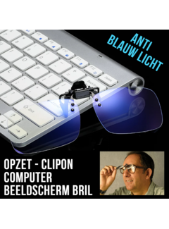 Allernieuwste.nl® Allernieuwste Opzet Bril Computerbril voor Beeldschermen met Anti Blauw Licht Glazen - Stralingsbescherming Opzetbril  - Dames Heren Beeldschermbril - Ultralight Kantoorbril Klemmen op je Bril - Clip On Klem