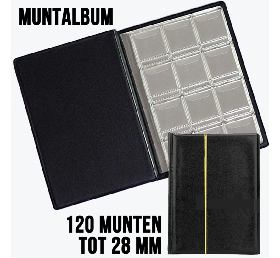 Allernieuwste.nl® Muntenalbum voor 120 Munten met Bescherm-rand tegen Uitvallen - Beginset Muntalbum - kleur album Zwart