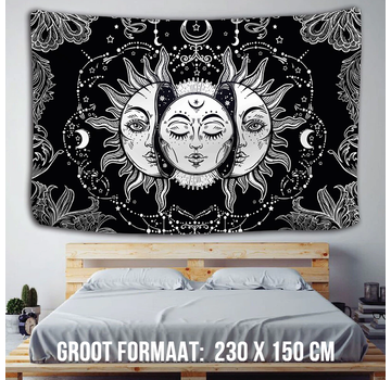 Allernieuwste.nl® Wandkleed ZON en MAAN - Zwart Wit - 230 x 150 cm