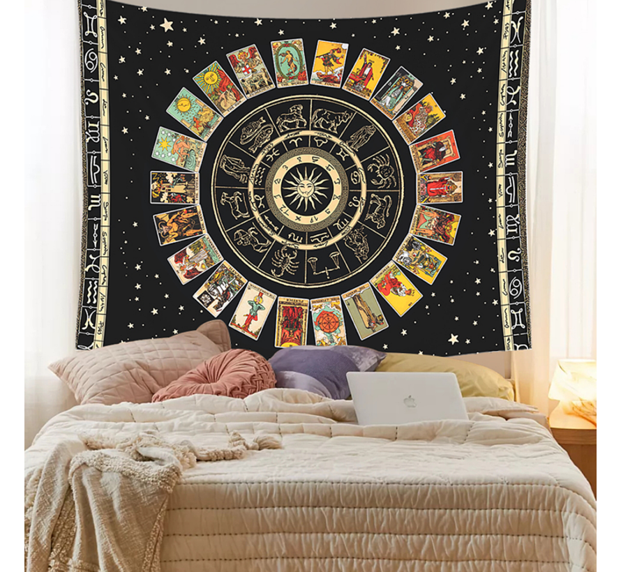 Allernieuwste.nl® Tarot Astrologie Zon en Maan Wandkleed Groot XL Wandtapijt Wanddecoratie Muurkleed Tapestry - Arcana Tarot - Kleur - 200 x 150 cm