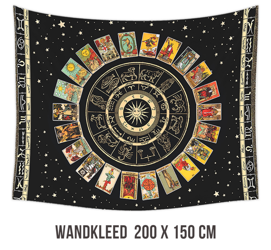 Allernieuwste.nl® Tarot Astrologie Zon en Maan Wandkleed Groot XL Wandtapijt Wanddecoratie Muurkleed Tapestry - Arcana Tarot - Kleur - 200 x 150 cm