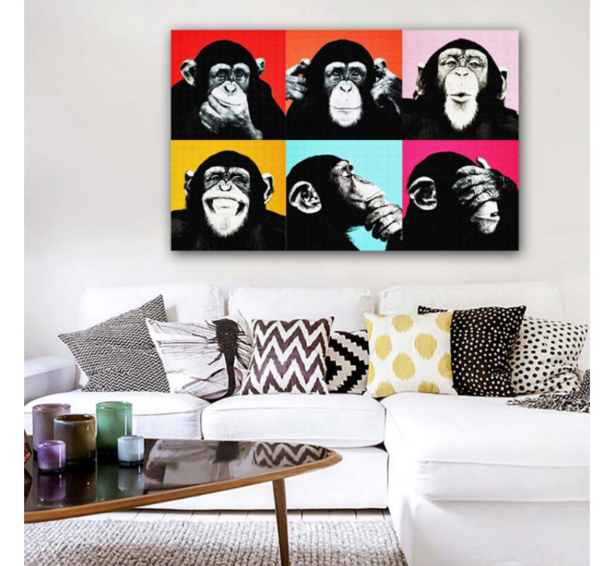 Allernieuwste.nl® Canvas Schilderij Andy Warhol: 6 Monkeys - Kunst aan je Muur - Modern - Kleur - 50 x 80 cm - Copy