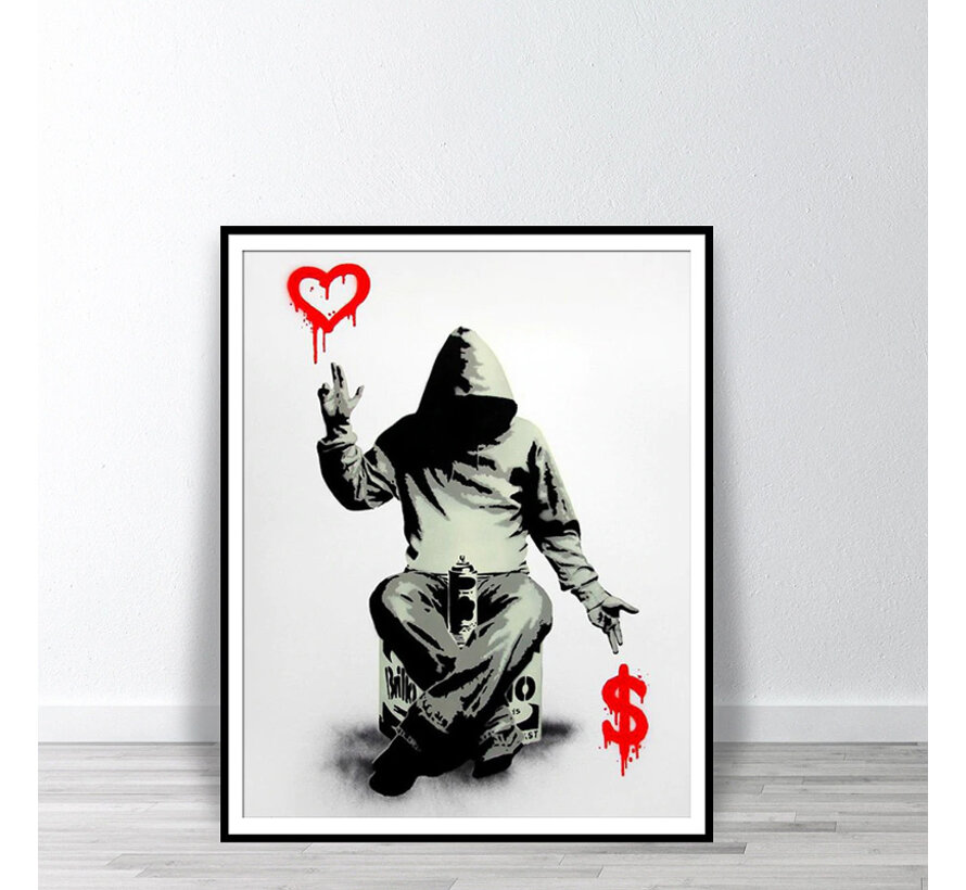 Allernieuwste.nl® Canvas Schilderij Banksy AS ABOVE, SO BELOW ? - Graffiti Art - Poster - Woonkamer - 50 x 70 cm - Kleur