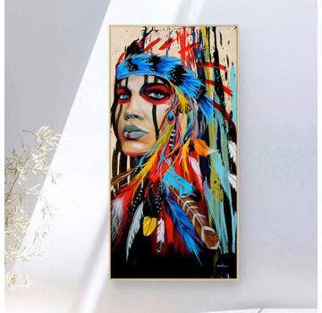 Allernieuwste.nl® Canvas Schilderij Grafitti Indiaans Meisje - 60 x 120 cm