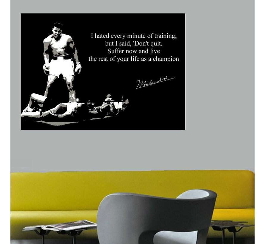 Allernieuwste.nl® Canvas Schilderij * Boksen Muhammed Ali Motivatie * - Moderne Kunst aan je Muur - Kleur - 60 x 90 cm