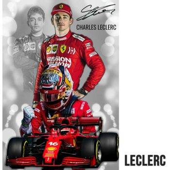 Allernieuwste.nl® Canvas Schilderij Charles Leclerc F1 autocoureur -  50x70 cm