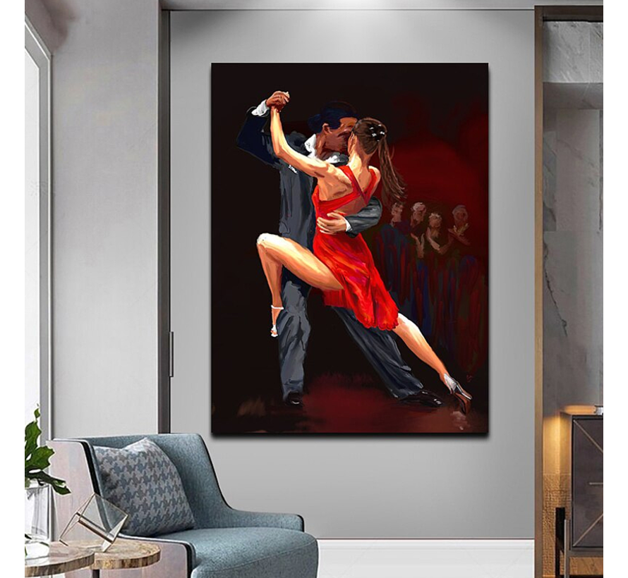 Allernieuwste.nl® Canvas Schilderij Tango Dansers met Passie - Woonkamer - Poster - 60 x 80 cm - Kleur