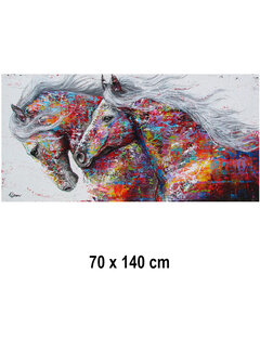Allernieuwste.nl® Canvas Schilderij 2 Grafitti Paarden - 70 x 140 cm