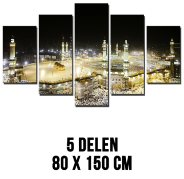 Allernieuwste.nl® Canvas Schilderij 5-luik Mekka Islamitische Heilige Landschap 80 x 150 cm