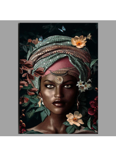 Allernieuwste.nl® Canvas Schilderij Afrikaanse Vrouw met Hoofddoek -50 x 70 cm