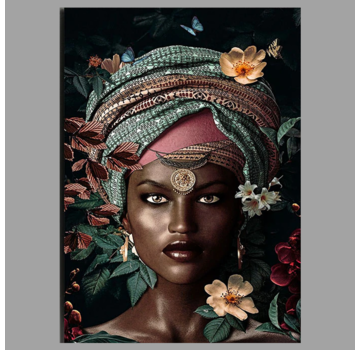 Allernieuwste.nl® Canvas Schilderij Afrikaanse Vrouw met Hoofddoek -50 x 70 cm