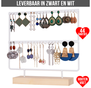 Allernieuwste.nl® Sieradenrekje met Houten Voet - voor 44 oorbellen - 2 Verdiepingen - Wit