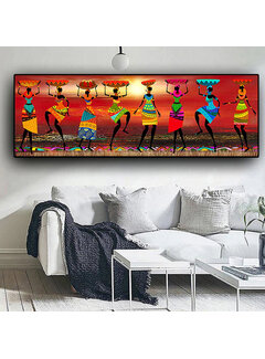 Allernieuwste.nl® Canvas Schilderij 8 Afrikaanse Dansende Vrouwen 50 x 150 cm